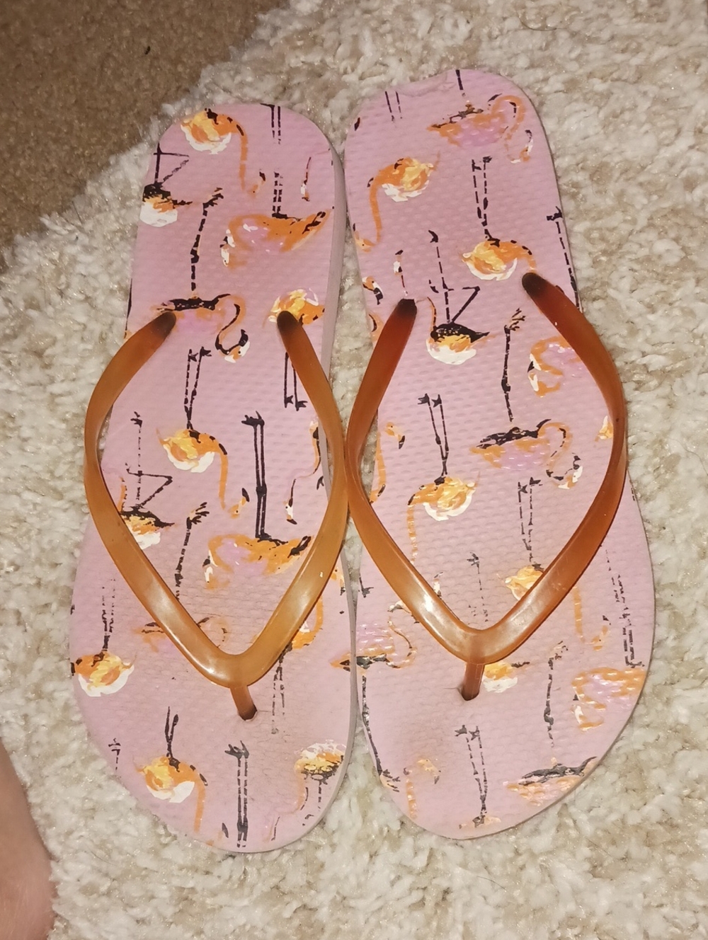 Women's Pink Flamingo Print Flip Flops
